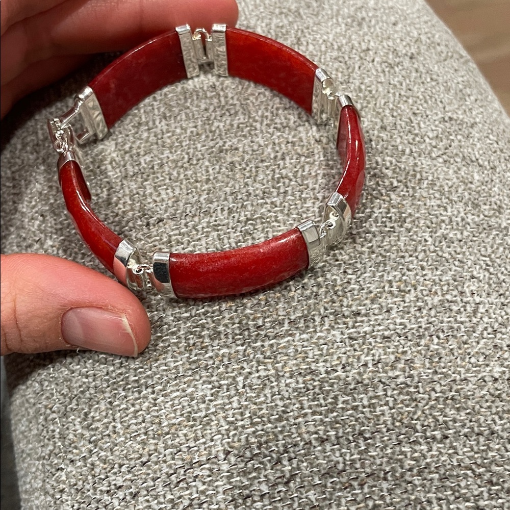 Elegant Red and Silver Women's Bracelet